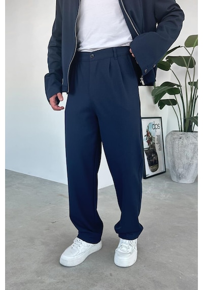 Lacivert Premium Relaxed Fit Kumaş Pantolon Lacivert