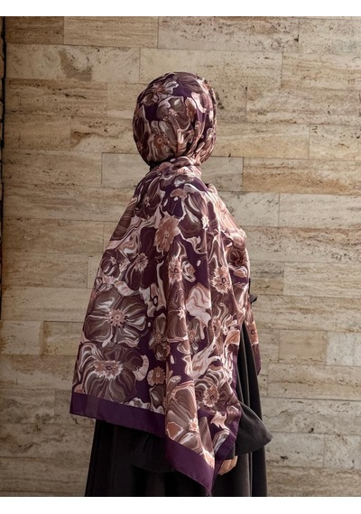 Qalortex Scarf Pamuklu Mimoza Desen Şal- Mürdüm