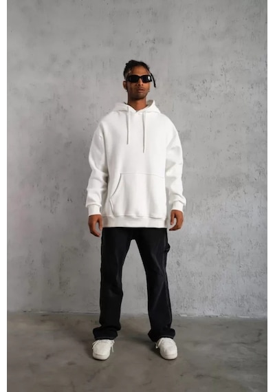Etiler Collection Erkek Düz Kapüşonlu Sweat - Beyaz