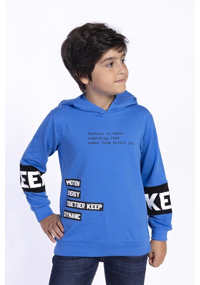 Toontoy Kids Toontoy Erkek Çocuk Kapşonlu Kolları Garnili Sweatshirt Saks