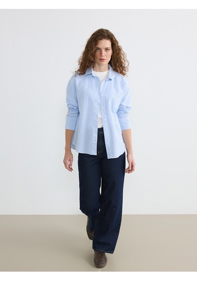 Lcw Everyday Mavi Çizgili Poplin Kadın Gömlek