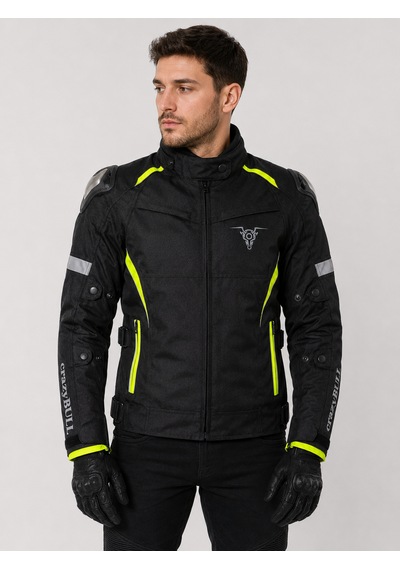 Motokit Crazybull Matador Neon Sarı Erkek 4 Mevsim 3 Katmanlı Korumalı Reflektörlü Motosiklet Montu