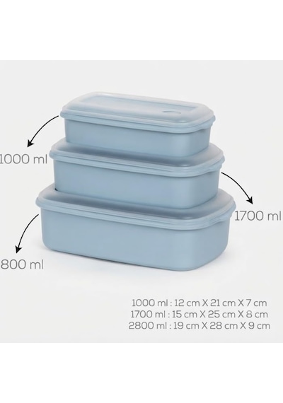 Valfy Vakum Subaplı Saklama Kabı Seti 3'lü Paket - 2.6 Litre - Derin Dondurucuya Uygun Bulaşık Makinesinde Yıkanabilir