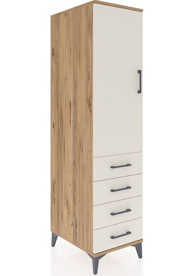 Kronos Dolap Tek Raflı 4 Çekmeceli Tek Askılı 44x59x182 Çam-a... Çam