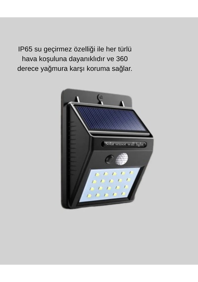 Güneş Enerjili 20 Led Hareket Sensörlü Lamba Ip65 Su Geçirmez Dış Mekan Aydınlatma Standart