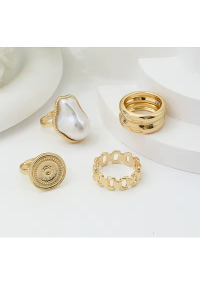 Girift Vintage Dyra 4 Adet Gold Yüzük Seti Beyaz Taşlı Gold