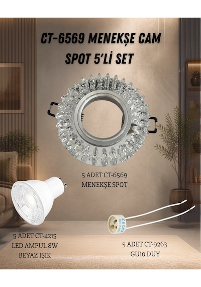 Cata Menekşe Spot Set 5 Adet Ct-6569 +5 Adet Ct-4215 Beyaz +5 Adet Ct-9263 Duy Krom