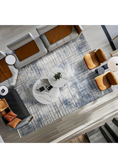 Bespoky Artex Soyut Desenli Modern Salon Halısı Dijital Baskı Mavi