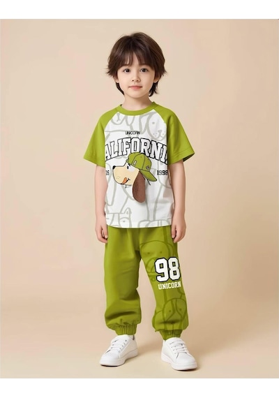 My Kids Wear Renkli Desenli Çocuk Alt Üst Takım Haki