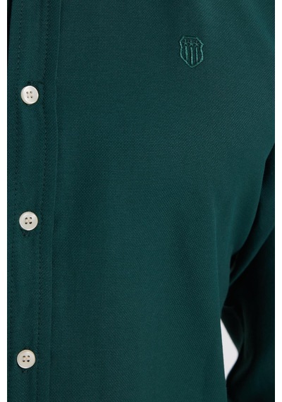Tudors Erkek Slim Fit Dar Kesim Düz Oxford Armalı Yaka Düğmeli Haki Spor Gömlek-42008 Haki