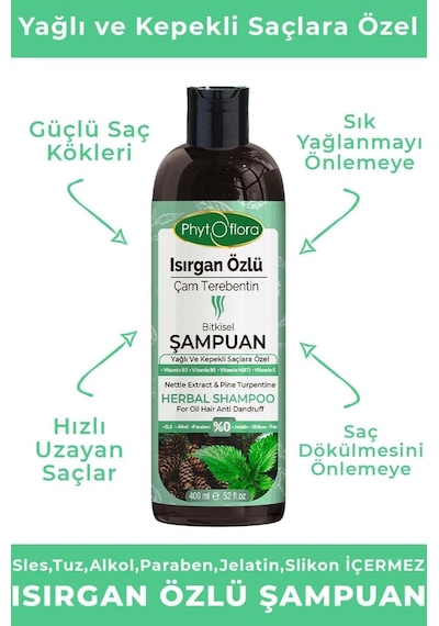 Phytoflora Isırgan Özlü Çam Terebentin Özlü Bitkisel Şampuan 400 ML