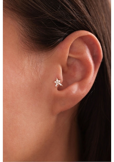14 Ayar Altın Taşlı Asimetrik Yıldız Tragus Küpe