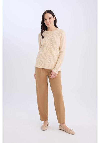 DeFacto Pantolon Straight Fit Lastikli Bel Piliseli Basic Düz D4405AX24WNBN233 Kahve