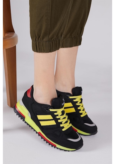 Tonny Black Termo Taban Şeritli Bağcıklı Unisex Siyah Sarı Spor Ayakkabı Tb282-0 Siyah Sarı