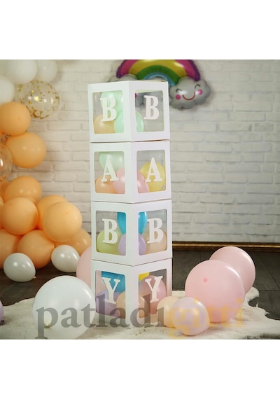 33 Parça Baby Yazılı Şeffaf Beyaz Kutu ve Balon Seti