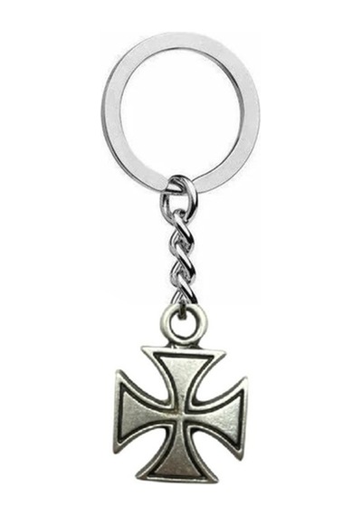 Gri Kare Haç Figürlü Metal Anahtarlık Unisex Gotik & Alternatif Aksesuar