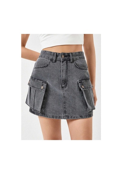 Kene Jeans Kargo Cepli Kısa Kar Siyah Etek Kar Siyah