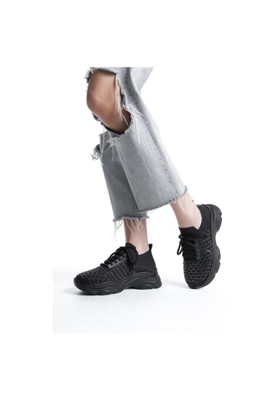 Kadın Siyah Triko Taşlı Spor Ayakkabı & Sneaker Siyah