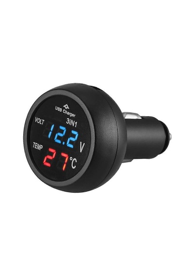 1'de 12v 24v Usb Araç Şarj Cihazı + Led Dijital Voltmetre + Termometre Araç Şarj Cihazı Voltmetre Çakmak Newway