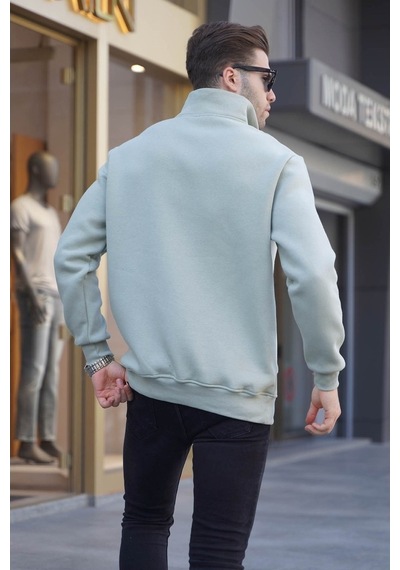Madmext Mint Yeşili Fermuar Yaka Nakışlı Sweatshirt 6028 Mint Yeşili