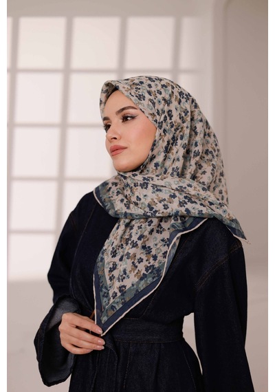 Mimiyum Flora Desen Soft Eşarp Yeşil Bej