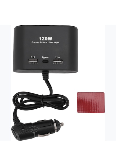 Şüscaroto Aksesuar Üniversal 3'lü Çakmak Soketi 120W Çakmaklık Çoğaltıcı 2 Usb 1 Type-c Araç Şarj Cihazı 12V/24V