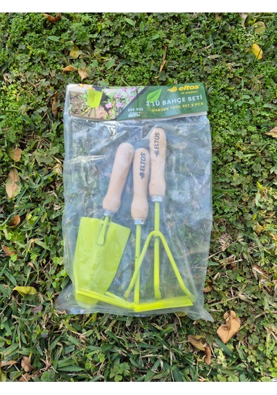 Mini Bahçe El Aletleri 3 Lü Set Dayanıklı Ahşap Saplı Çapa, Kürek, Tırmık Balkon Ve Saksı Bahçesi İçin