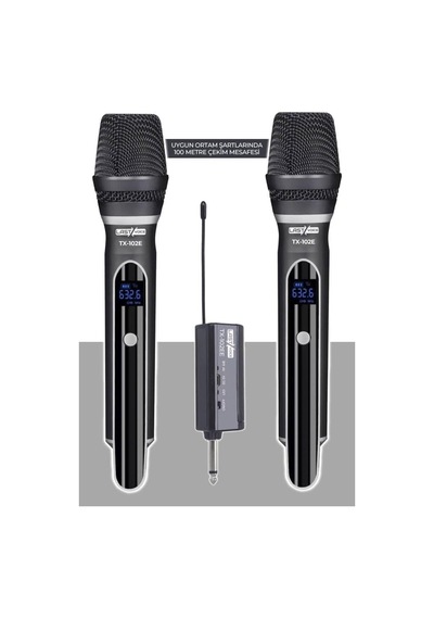 Lastvoice Tx-102ee Şarjlı Çiftli El Tipi Telsiz Kablosuz Mikrofon Seti Uhf Çok Renkli