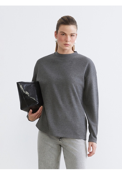 Lcw Everyday Antrasit Bisiklet Yaka Oversize Kadın Tişört