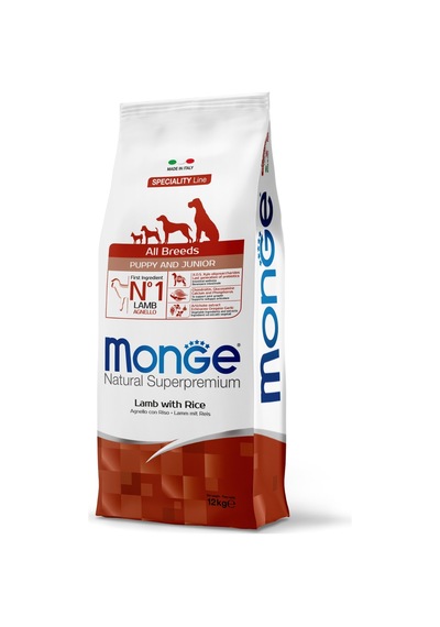 Monge All Breeds Puppy Tüm Irklar İçin Kuzulu Pirinçli Yavru Köpek Maması 12 Kg