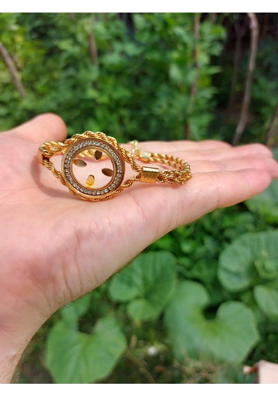 Gezergold Takı Çeyrek Çelik Zirkon Taşlı Bileklik 22ayar Altın Kaplama Bileklik