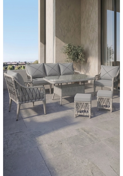 Tulipa Serisi Balkon Oturma Takımı, 1 Adet Üçlü 2 Adet Tekli Koltuk Ve 1 Adet Orta Sehpa Gri Rattan Gri Minder Tulipa Serisi Balkon Oturma Takımı, 1 Adet Üçlü 2 Adet Tekli Koltuk Ve 1 Adet Orta Sehpa Gri Rattan Gri Minder