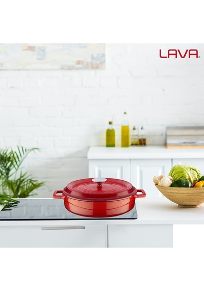 Lava Döküm Çok Amaçlı Yayvan Tencere. Trendy Serisi Çap Ø 32cm. Kırmızı Genel