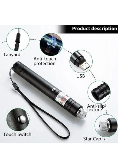 Fithome 100mw Desen Başlıklı Usb Şarjlı Yeşil Lazer Pointer