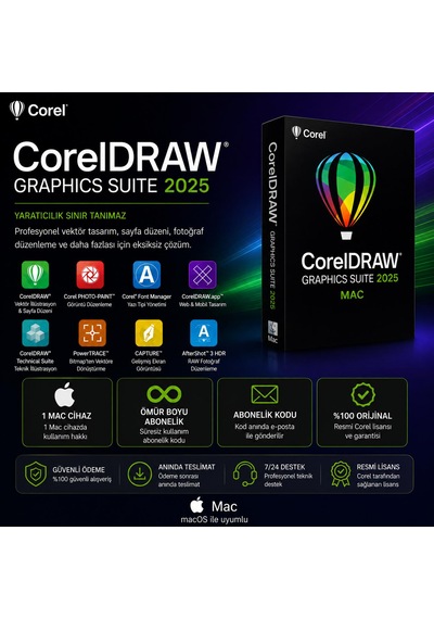 Corel Coreldraw Graphics Suite 2025 Mac - 1 Mac Cihaz Ömür Boyu Abonelik Kodu