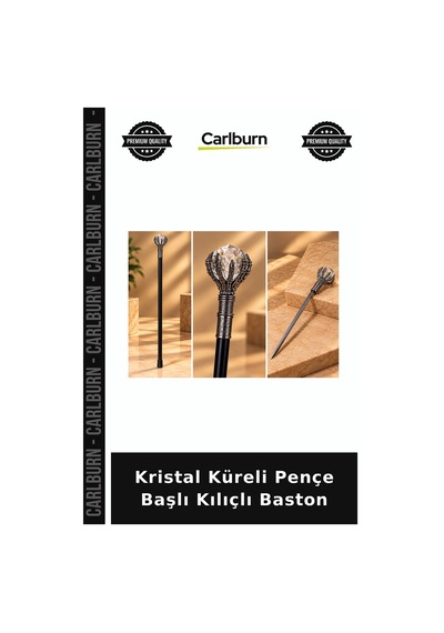 Özel Seri Kristal Küreli Pençe Başlı Kılıçlı Baston Sunum Nostaljik Tasarım