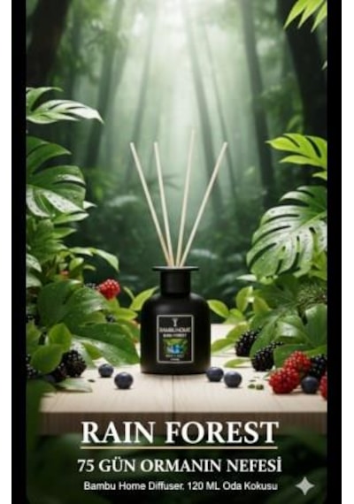 Bambuhome Dıffuser Oda Ofis Ortam Kokusu Rain Forest 120 Ml Reed Dıffuser Yağmur Ormanları