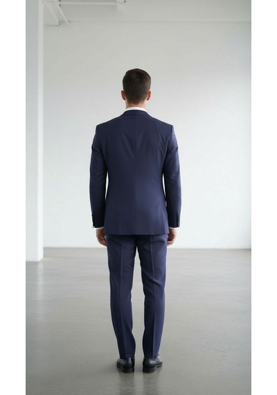 Erkek Lacivert Tek Düğme Slim Fit Takım Elbise - Şık Ofis Ve Davet Kombini Lacivert