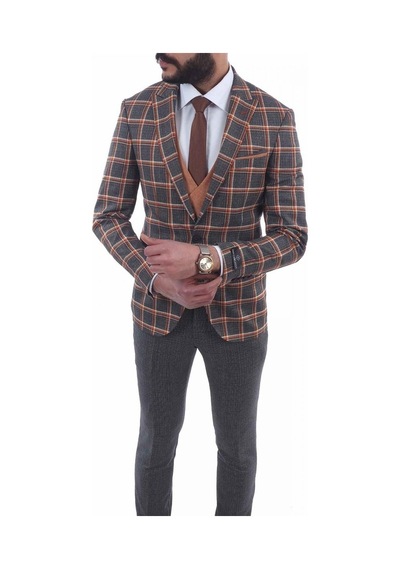 Jan Carlucci Kombinli Slimfit Drop 6 Takım Elbise (477094577) Koyu Gri