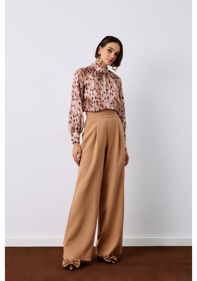 Sateen Bel Detaylı Cepli Pantolon - Camel
