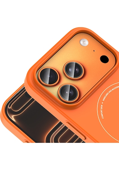 Maks Technology iPhone Uyumlu 17 Pro Kılıf M-safe Şarj Özellikli Kamera Korumalı Mkst Elio Sert Pc Kapak - Turuncu