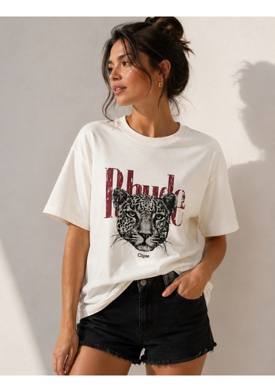 Leopar Desenli Oversize T-shirt Beyaz