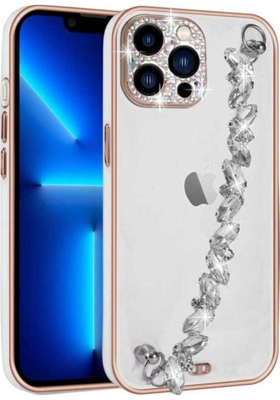 Apple Uyumlu iPhone 12 Pro Max Kılıf Taş Süslemeli Kamera Korumalı El Tutamaçlı Zore Blazer Kapak Beyaz