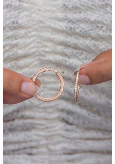 925 Ayar Gümüş Rose 25 Mm Tamtur Halka Küpe Pembe Altın