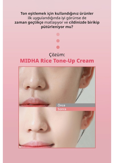 Midha Rice Tone-Up Pirinç Özü İçeren Hafif Yapılı Cilt Tonunu Eşitleyen Aydınlatıcı Krem 50 ML