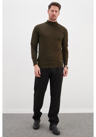 Fullamoda Basic Dik Yaka Regular Fit Triko Kazak Haki