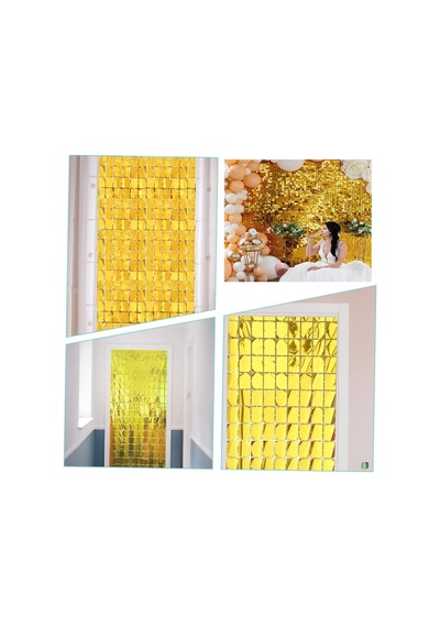 Ekstra - 979 - Metalize Altın Renk Disko Dikdörtgen Kesim Kapı Perdesi Dekorasyon - Edntrend - 1x2 Metre Tüm Yaşlar