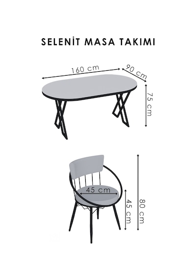 Selenit Mutfak Yemek Masası Takımı- 6 Kişilik Mutfak Masa Sandalye Takımı- Mutfak Masası Takımı Siyah Mermer