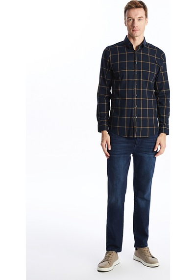 Lcwaıkıkı Classic Lacivert Regular Fit Uzun Kollu Ekose Poplin Erkek Gömlek