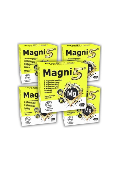 Magnezyum 5 Etkili Form 450 Kapsül B6 D3 Vit Magni5 Bisglisinat Taurat Sitrat Malat 5'li Aile Seti